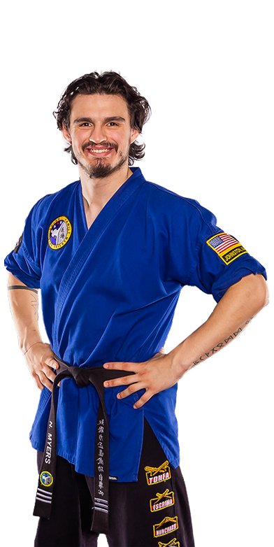 Sensei Noah Myers in a blue gi